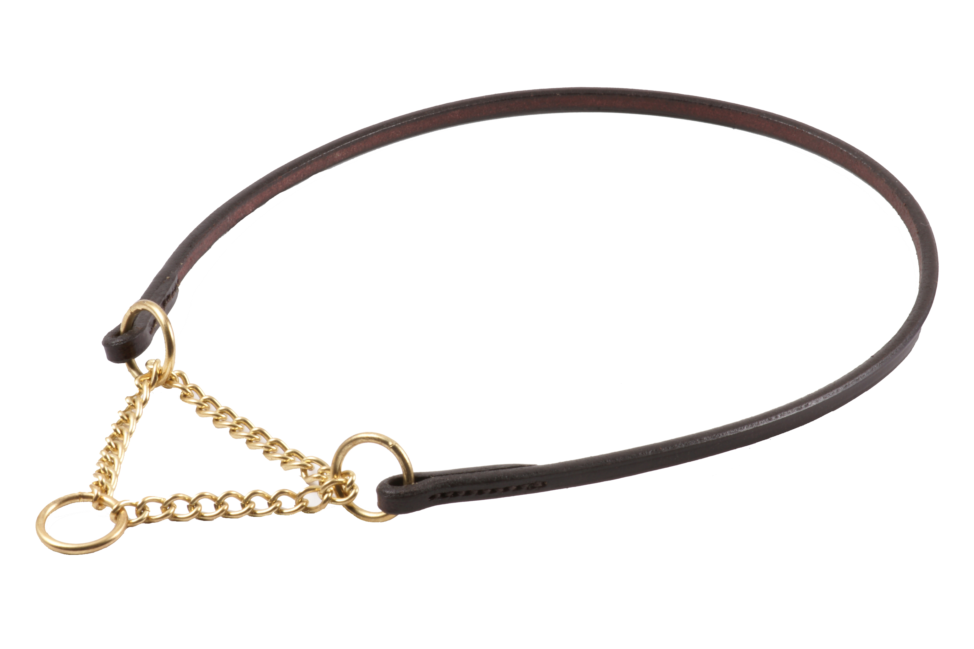 Ошейник из плоской кожи с цепью мартингейл 